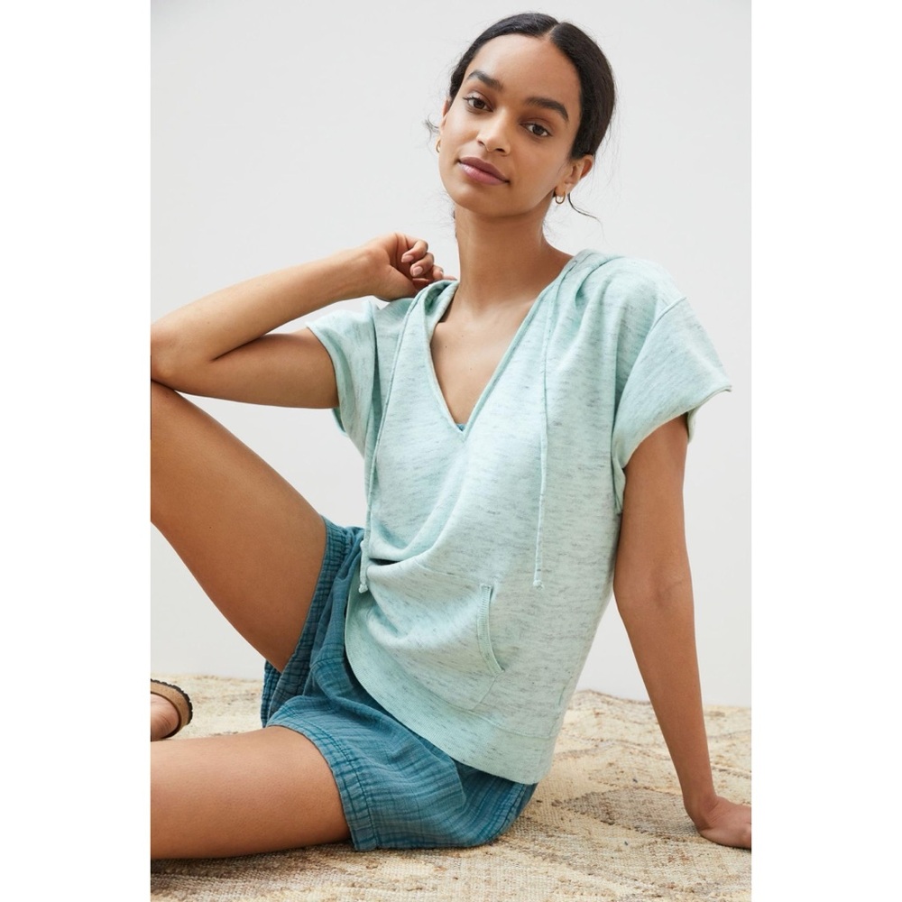 Anthropologie‎ Daily Practice Hooded Short Sleeve Sweatshirt in Mint Green